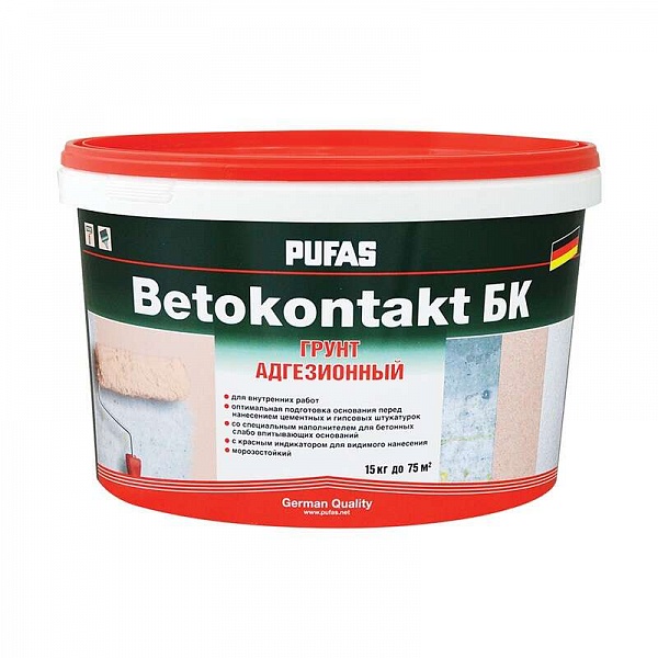 Грунтовка для повышения адгезии Pufas Бетоконтакт БК для внутренних работ мороз. 15 кг